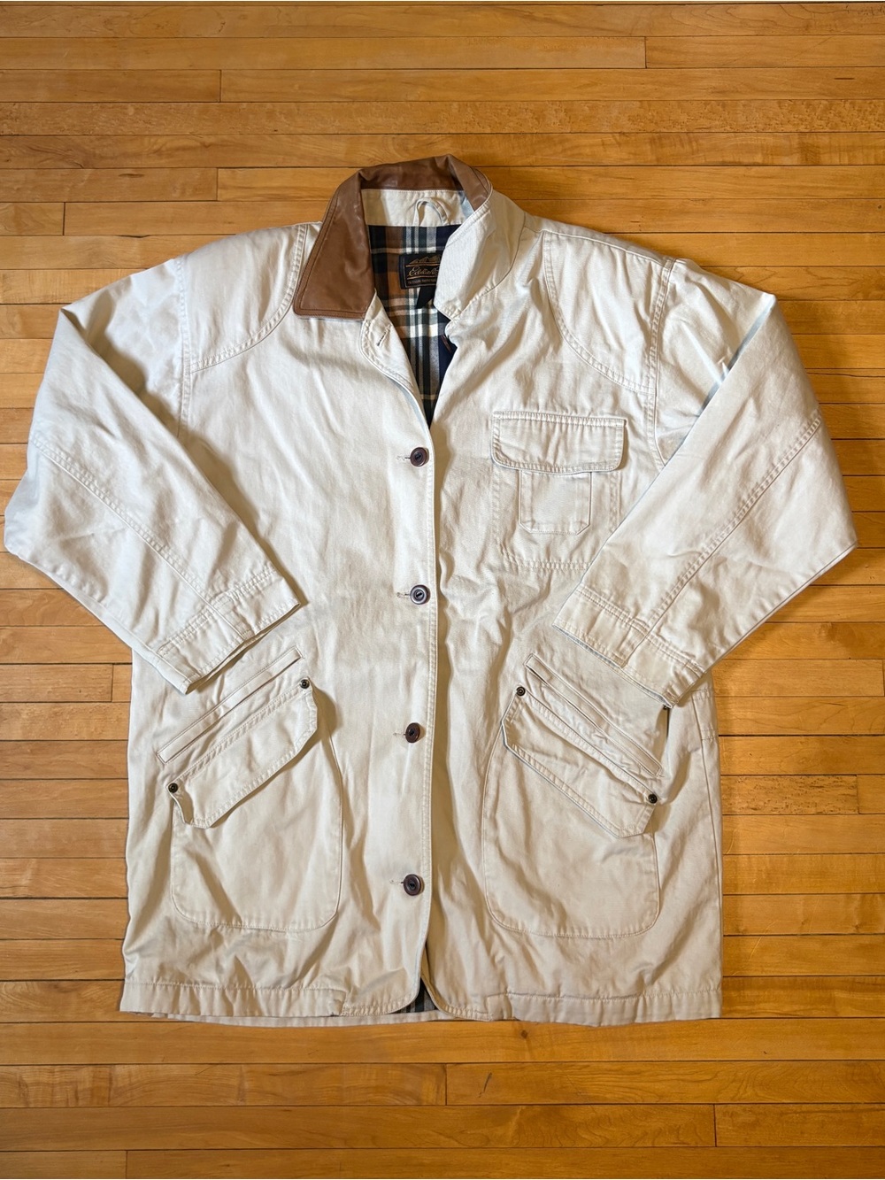 Vintage Eddie Bauer Cream Field Jacket with Brown Corduroy Collar